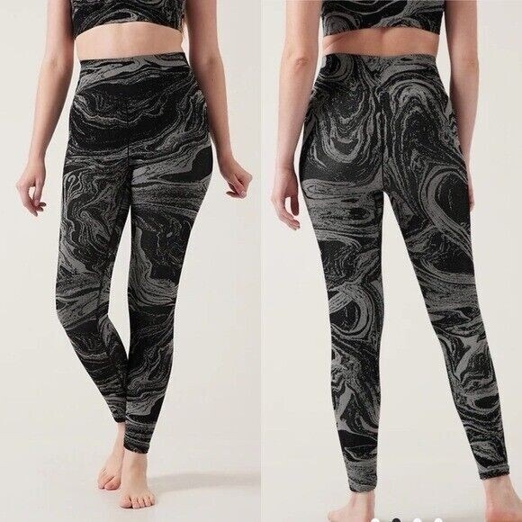 Athleta Pants - Athleta Aurora Shine Black and Silver Marble Swirl Athletic Tights Leggings